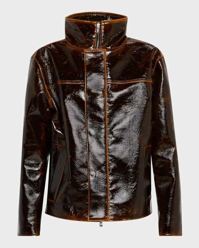 Everett Patent Faux-Leather Trucker Jacket